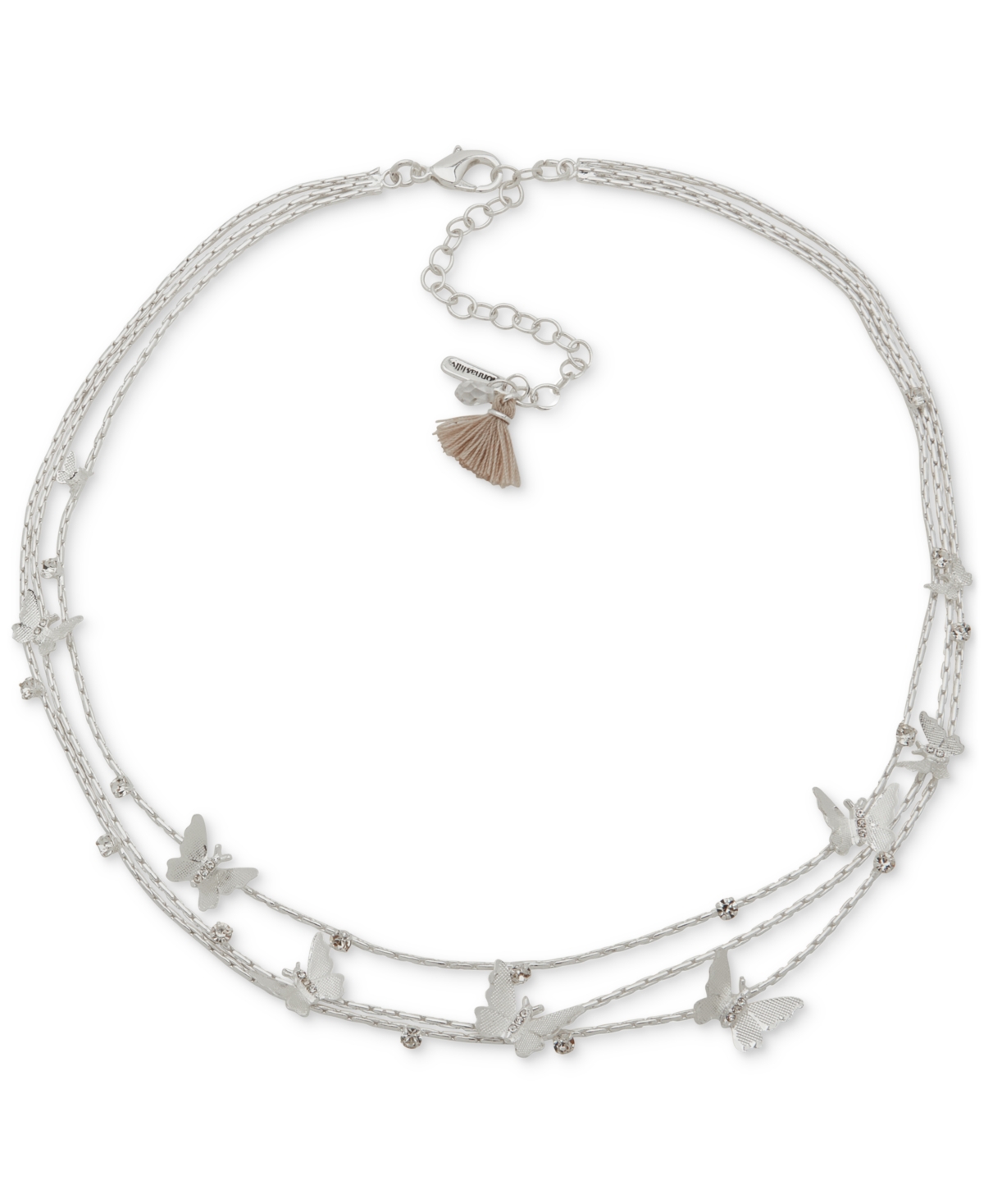 lonna & lilly's Silver-Tone Crystal Butterfly Three-Row Necklace, 17-1/2" + 3" extender - White