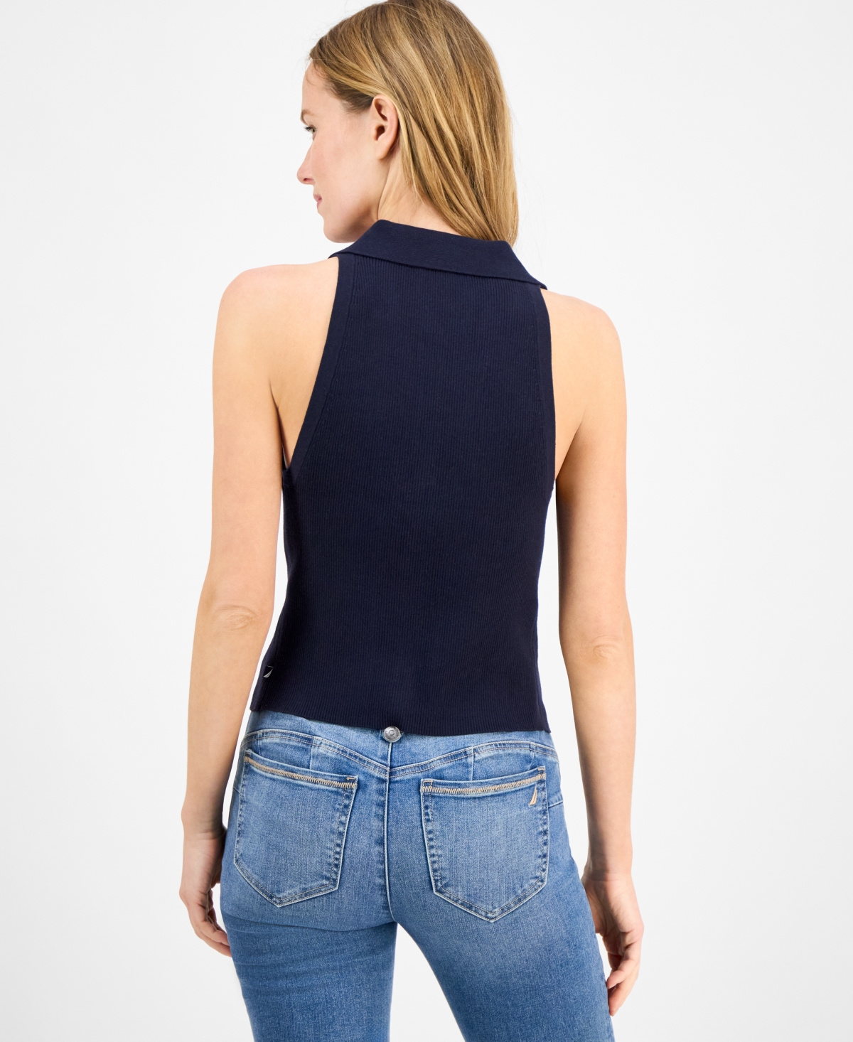 Nautica Jeans Women's Cotton Collared Sleeveless Sweater