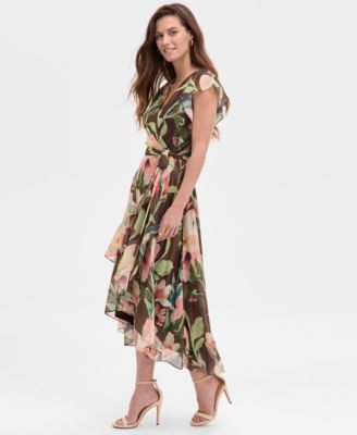 Women's High-Low Ruffle Floral Midi Dress
