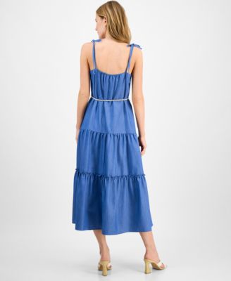Women's Sleeveless Tie-Shoulder-Strap Tiered Maxi Dress