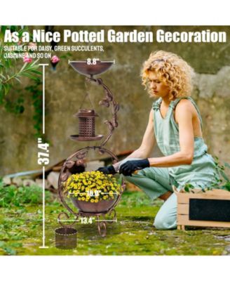 Bird Bath and Solar Bird Feeders Combo with Flower Planter Pedestal