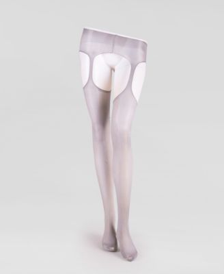 Women's Lustrous Silky Shiny Sheer Suspender Crotchless High-Waist Pantyhose Tights