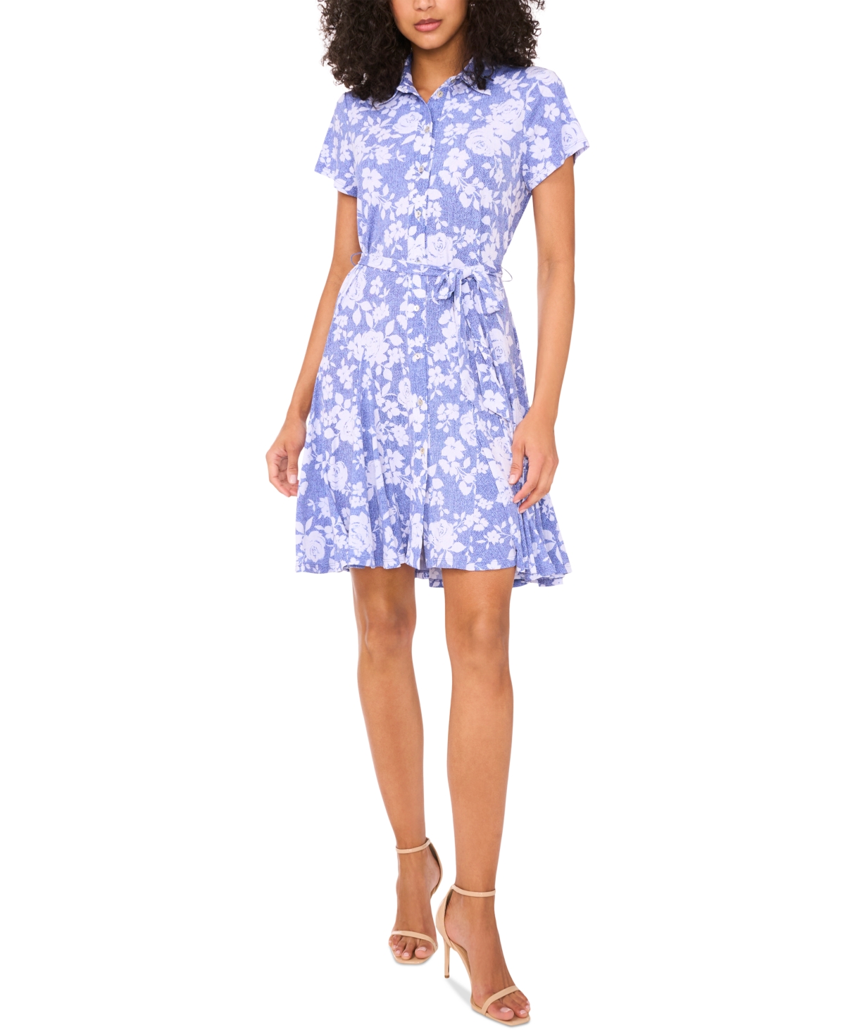 Msk Petite Button-front Tie-waist Jersey Shirtdress
