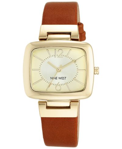 Nine West Women's Honey Brown Leather Strap Watch 37x36mm NW-1840CHHY