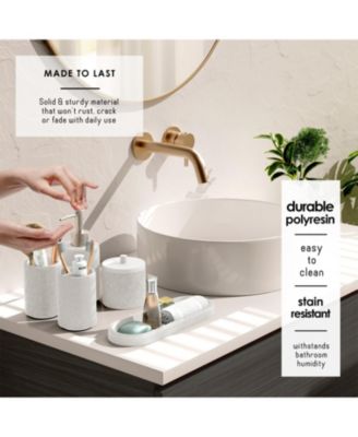 Complete Burlap-Texture Polyresin Bathroom Decor & Accessory Set with Shower Curtain