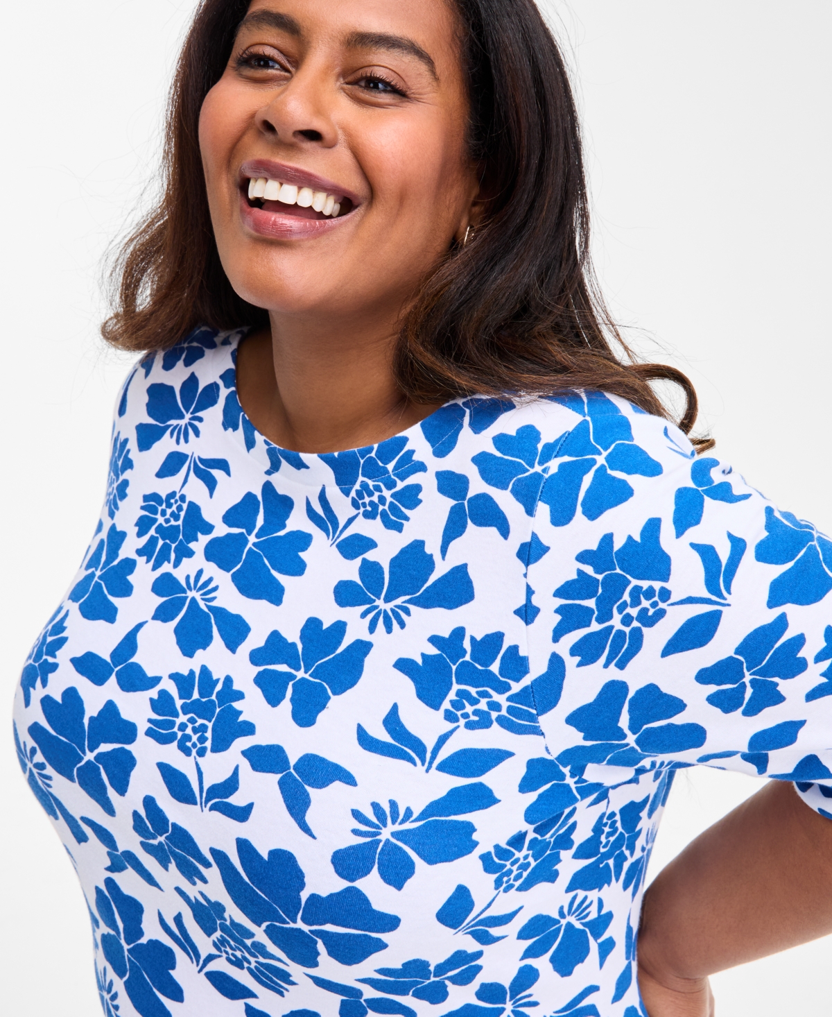Style & Co Plus Size Printed Elbow-sleeve Top, Exclusively At Macy's
