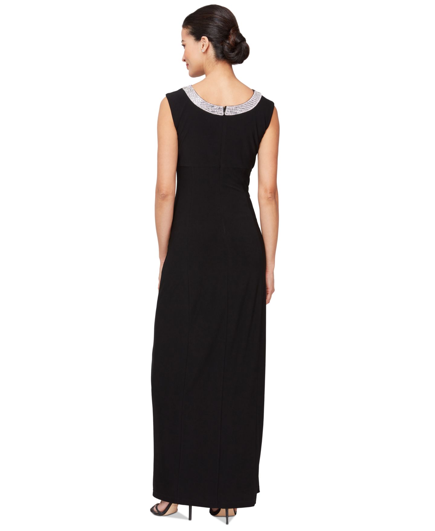 Женское платье Alex Evenings Embellished-Neck Side-Slit Gown, цвет: Чёрный — фото 3