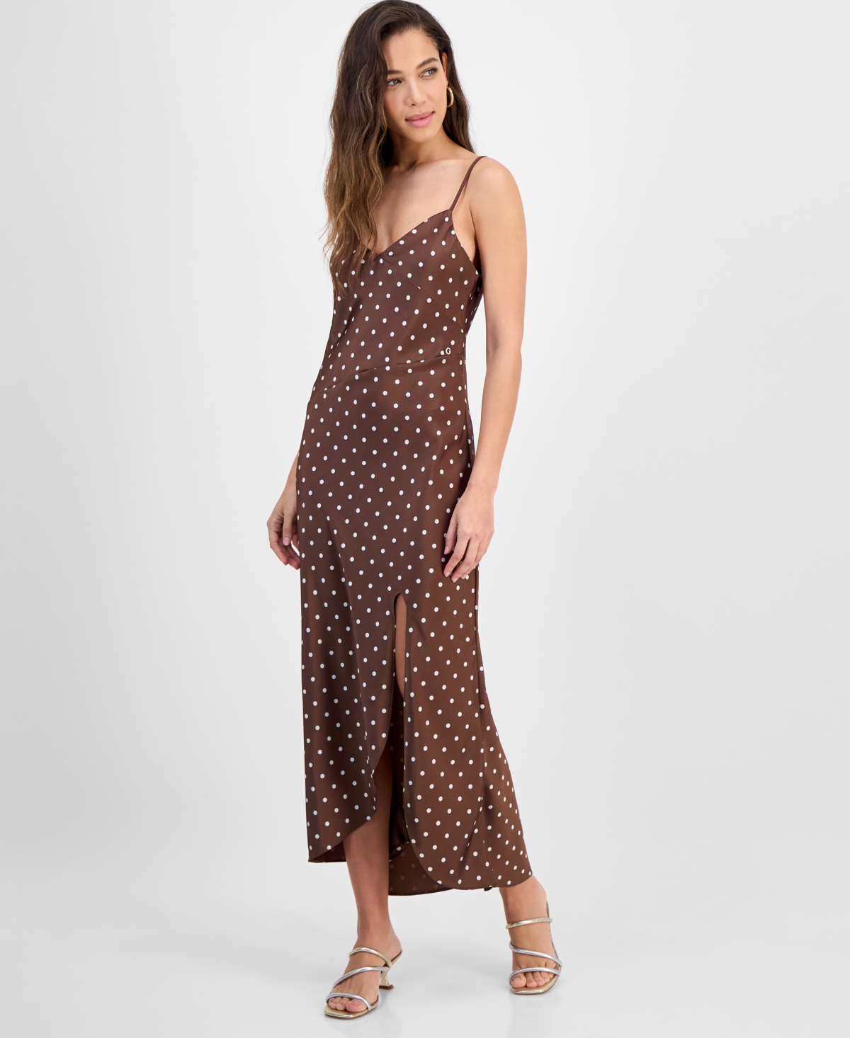 Guess Women's Cemona Printed Faux-wrap Sleeveless Dress In Brown