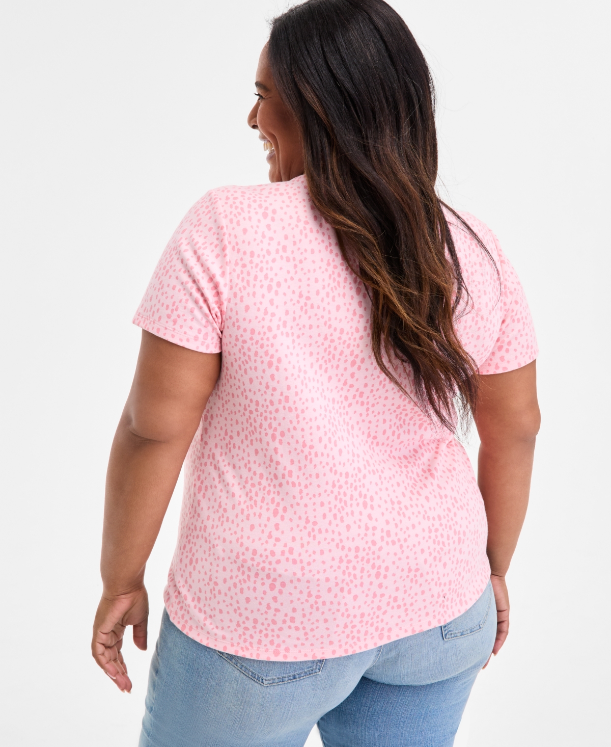 Style & Co Plus Size Printed Henley Short-sleeve Top, Exclusively At Macy's
