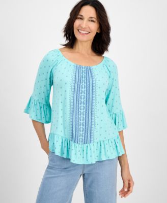 Style & Co - Women's Floral-Print Flared-Sleeve Top, Exclusively at Macy's