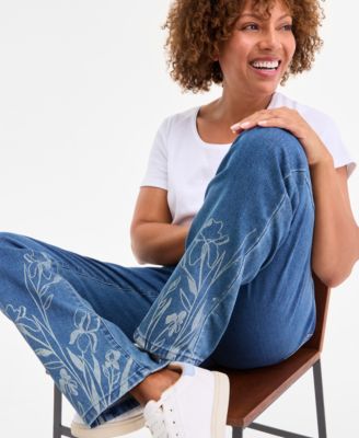 Women's Printed High-Rise Straight-Fit Jeans, Exclusively at Macy's
