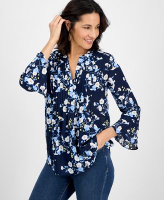 Style & Co - Petite Paisley Bloom Pintucked Top