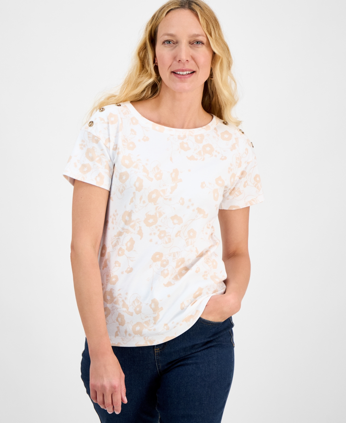 Style & Co Women's Cotton Printed Button-shoulder Top, Exclusively At Macy's