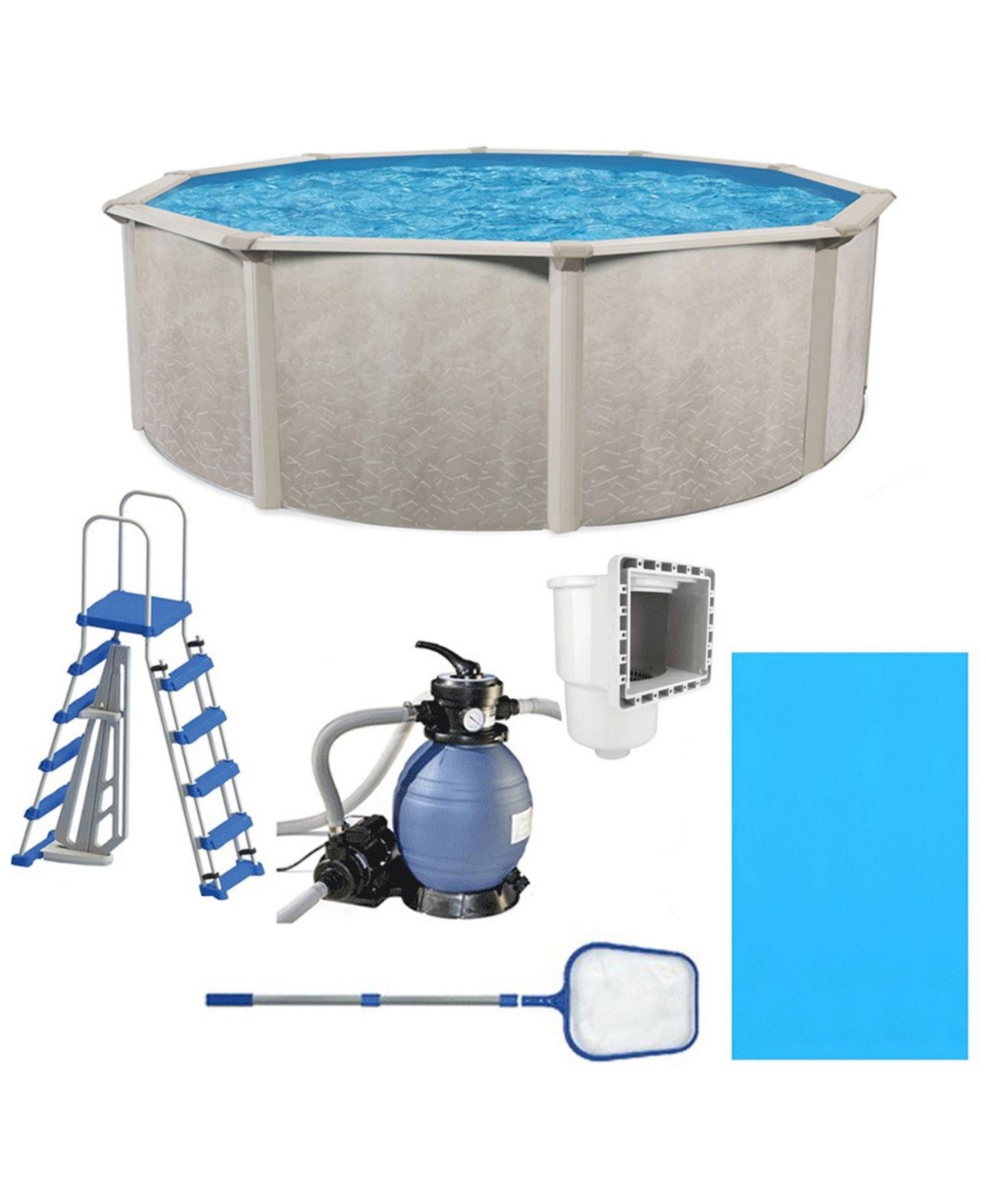 Phoenix 15ft x 52in Above Ground Swimming Pool w/Pump and Pool Ladder - Wall color: Marble wall pattern