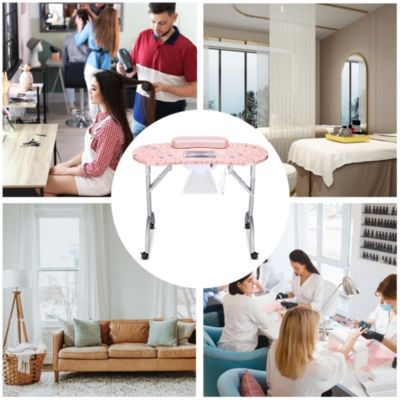 Manicure Table Nail Desk & Rolling Makeup Train Case Kit Mermaid Pink