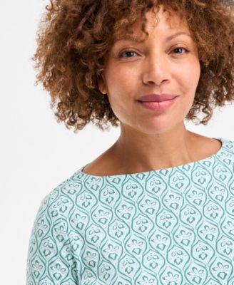 Style & Co Women's Printed Boat-Neck Elbow-Sleeve Top