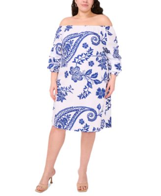 MSK - Plus Size Cotton Off-The-Shoulder Shift Dress