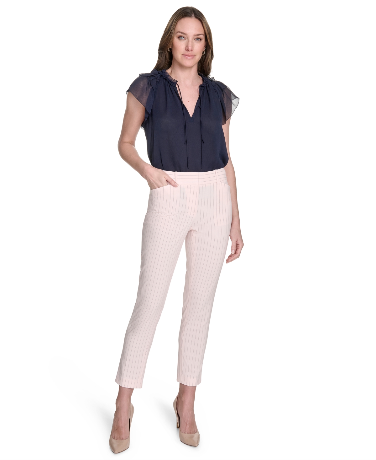 Tommy Hilfiger Women's Pinstripe Mid Rise Slim-leg Pants