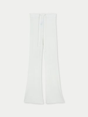 Women's Drawstring Ribbed Cotton Silk Cashmere Blend Flares