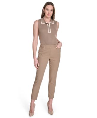 Women's Contrast-Tipped Sleeveless Polo Top
