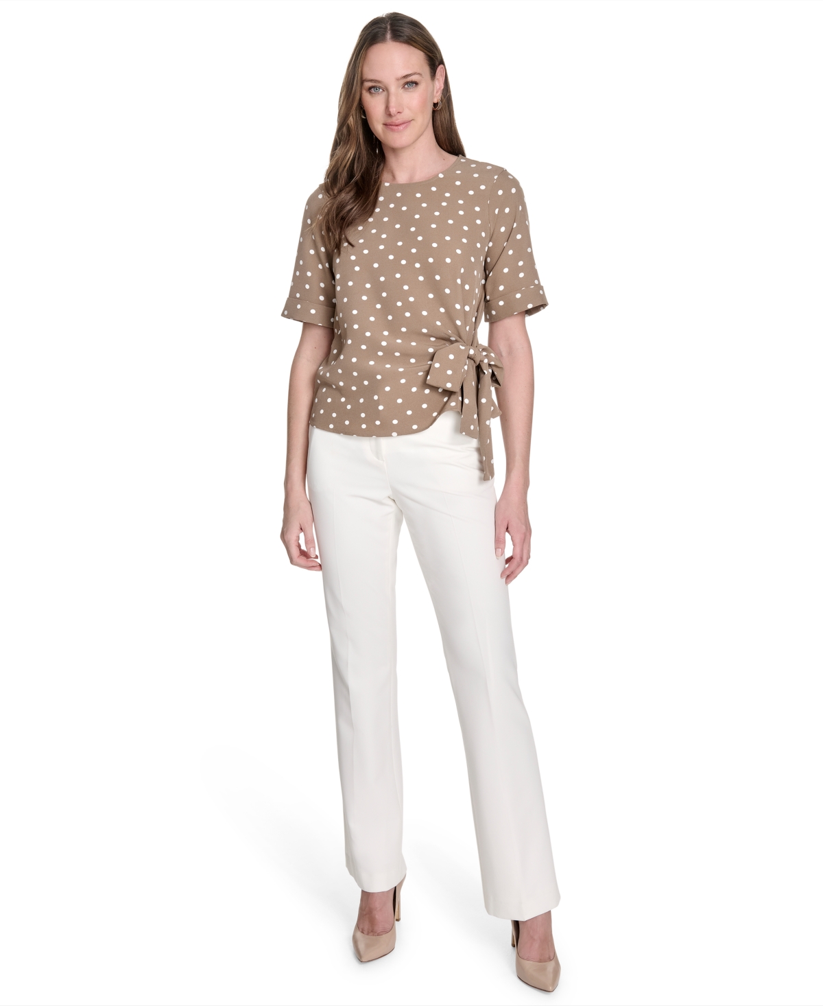 Tommy Hilfiger Women's Dot-print Tie-waist Short-sleeve Top