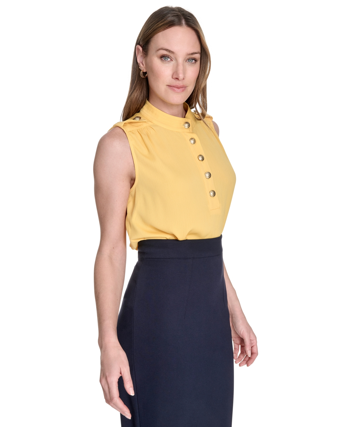 Tommy Hilfiger Women's Button-front Epaulet Blouse In Yellow