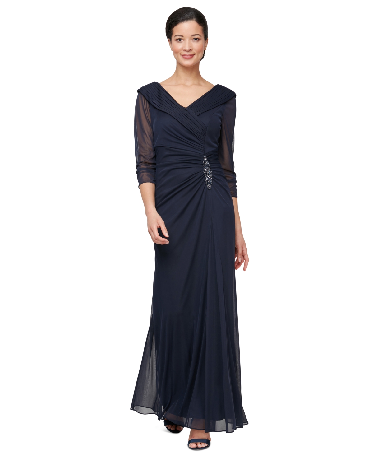 Alex Evenings Petite Portrait Collar 3/4-Sleeve Gown