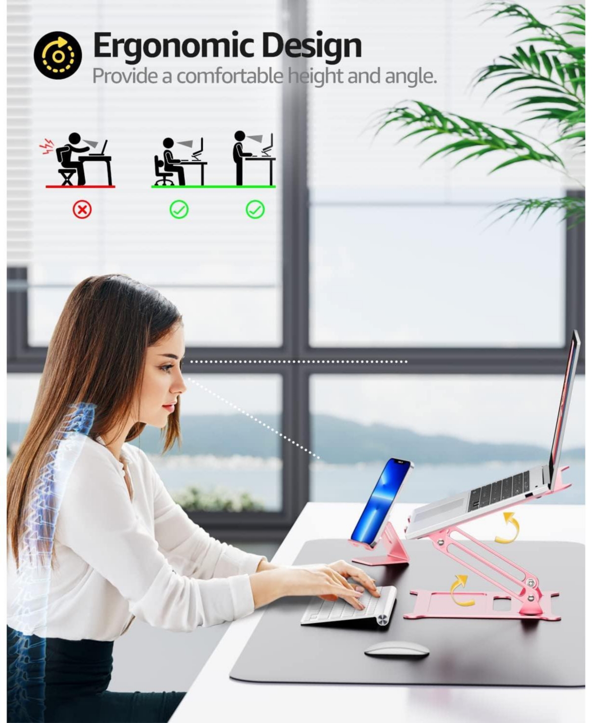 Urmust Adjustable Laptop Stand, Portable Laptop Riser, Aluminum Laptop Stand for Desk Foldable, Ergonomic Computer Notebook Stand Holder for MacBook A