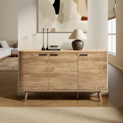 Natural Oak Manufactured Wood 3-Door 53.3-Inch Wide Buffet Cabinet