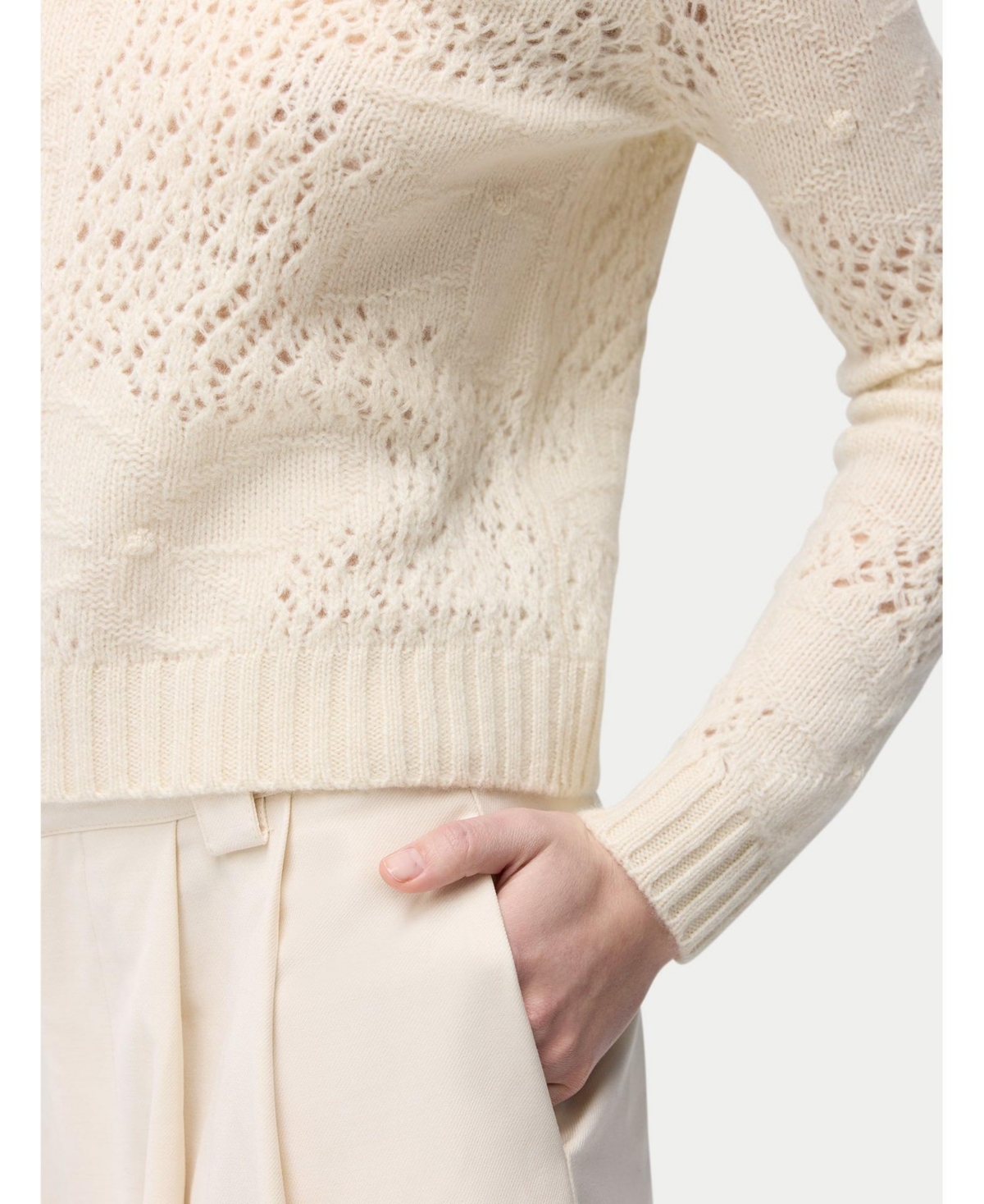 Gobi Cashmere Women's Floral pattern Ajour-Knit Cashmere Sweater