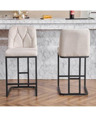 Set of 2 Counter Height Stools, 25.2" Upholstered Chairs with Tufted Back and Metal Frame, Ideal for Kitchen Island or Dining Room