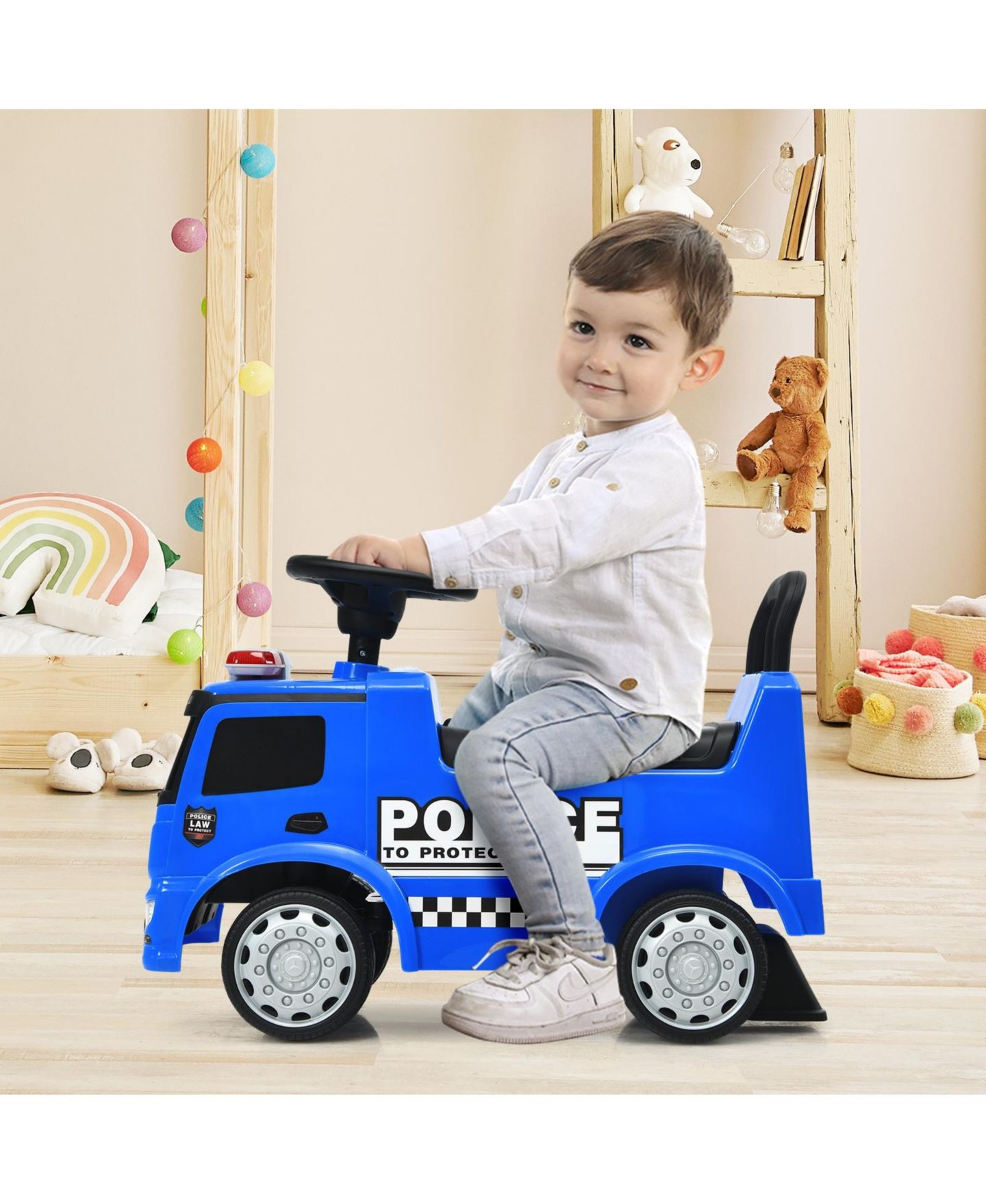 Детская игрушка HONGGE Mercedes-Benz Licensed Ride-On Push Police Car with Horn and Siren Sounds, Ages 12-36 Months, цвет: Синий — фото 8