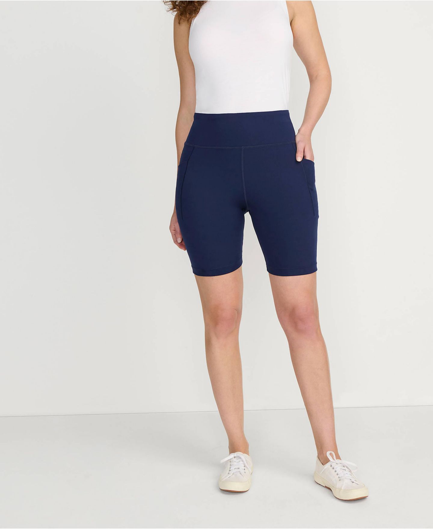 Женские шорты Lands' End Active High Impact 7" Pocket Bike Shorts, цвет: Морской тёмно-синий — фото 1