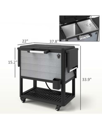 Patio Cooler Cart 104 Quart Rolling Ice Chest with Shelves,
