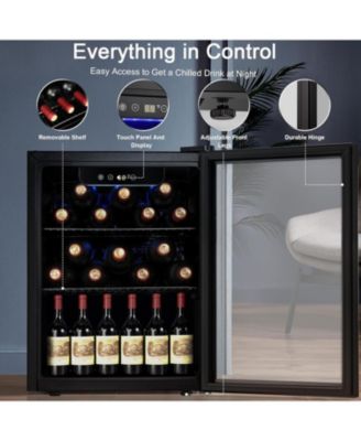 1.7 Cu.Ft. Wine & Beverage Fridge – Holds 16 Bottles & 68 Cans, Digital Temp Control, Blue LED, Glass Door, Freestanding for Home/Bar