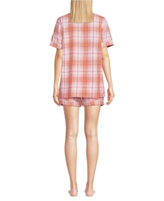 Women Linen 2 Piece Pajama Set - Short Sleeve Top and Shorts