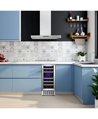 15-Inch Under-Counter Beverage Refrigerator Dual Zone Wine Cooler Mini Fridge, 28-Bottle, Freestanding or Built-In