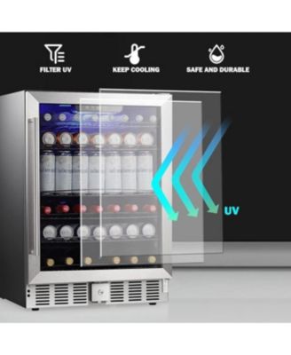24-Inch Wine Refrigerator, 5.1 Cu. Ft Stainless Steel Beverage Cooler with Glass Door, Freestanding or Built-In Under Counter Wine Fridge