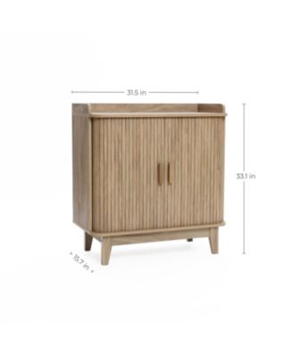 Mid-Century Modern Tambour-Style 2-Door 31.5-Inch Wide Cabinet with Tray Top, Oak