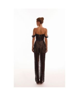 Women's Striking black sequined fitted maxi dress