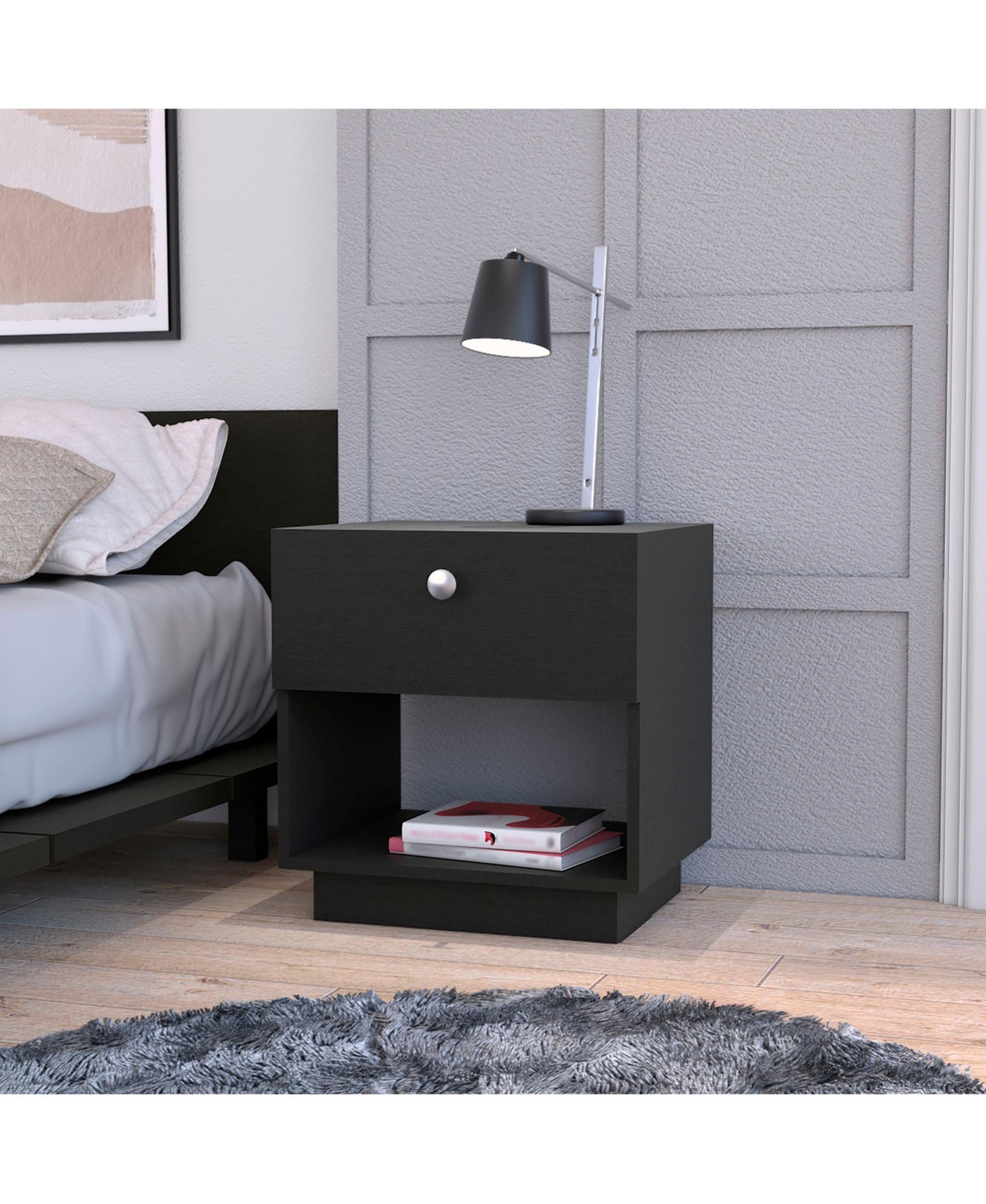 20" Black One Drawer Nightstand With Integrated Tech