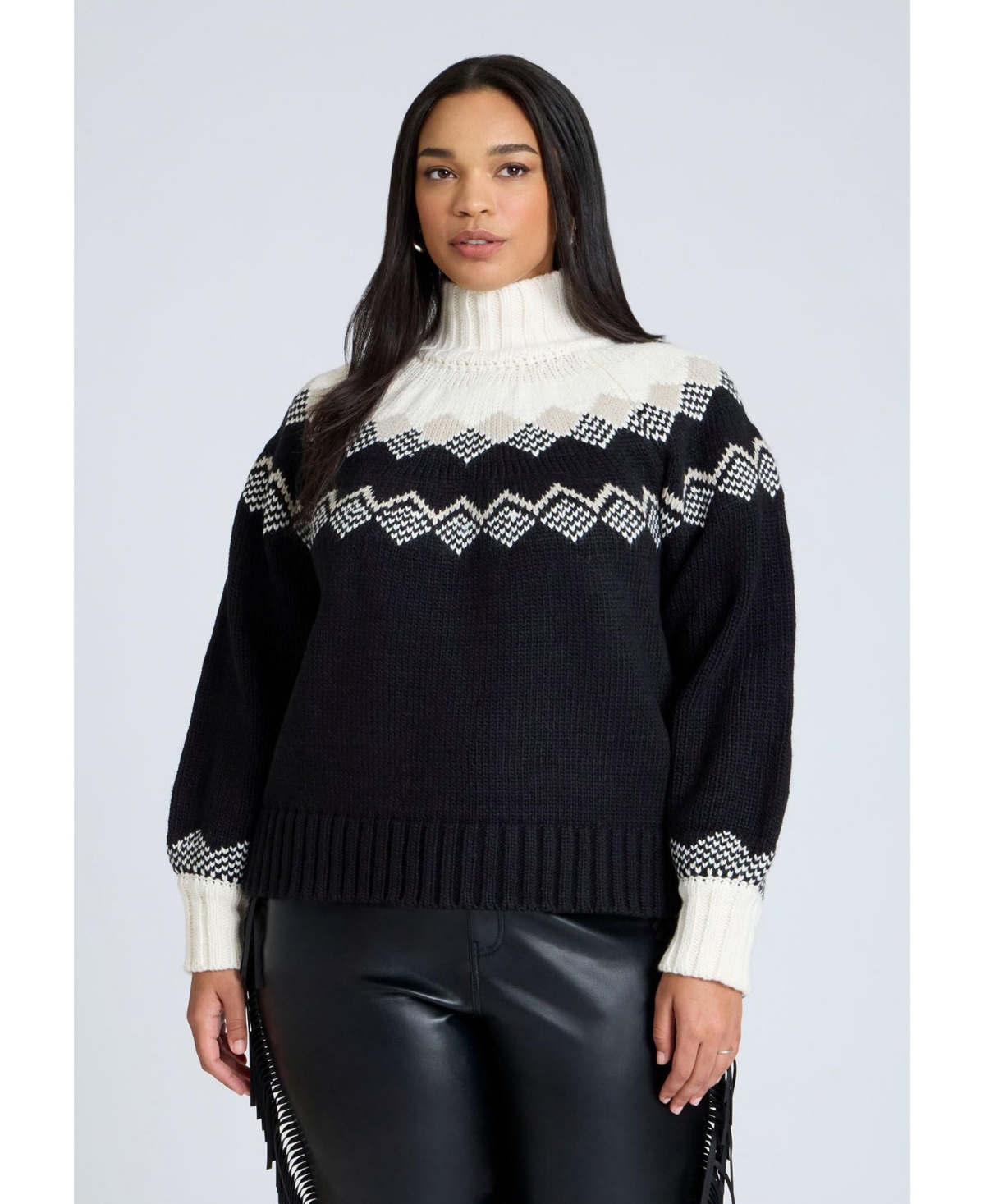 Plus Size Nordic Mockneck Sweater - Argyle print