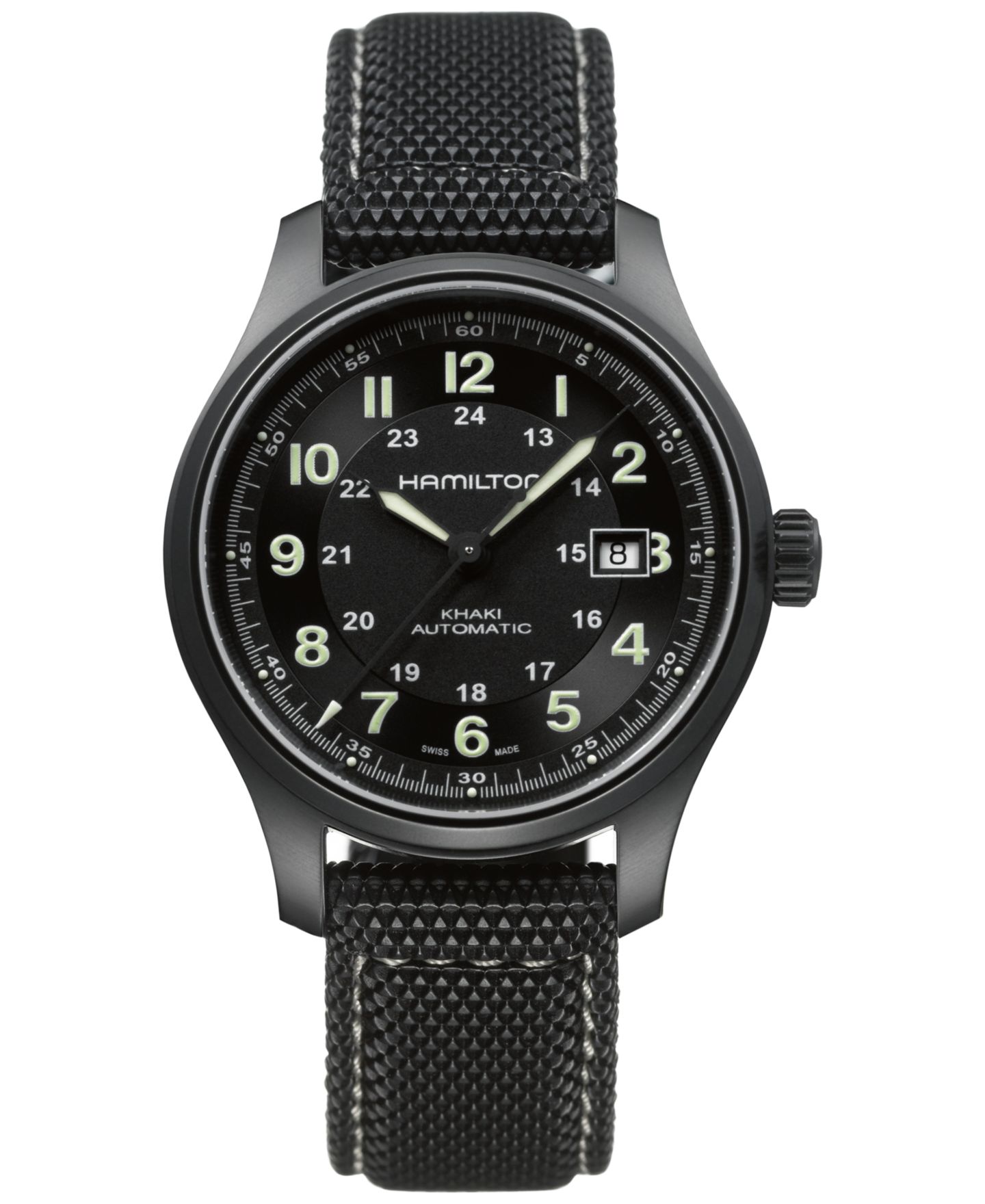 Мужские часы Hamilton Swiss Automatic Khaki Field Black Canvas Strap Watch 42mm H70575733 — фото 1