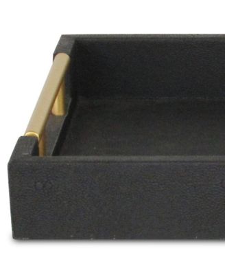 Wood and Vinyl Faux Shagreen Serving Tray with Handles for Dining and Decor