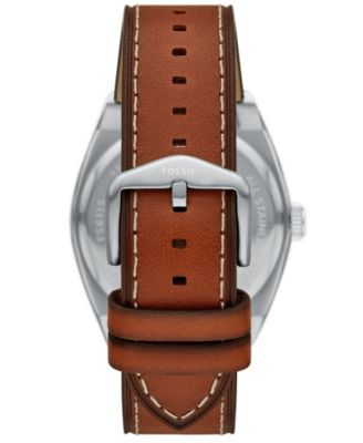 Men's Everett Three-Hand Date Brown Leather Watch, 42mm