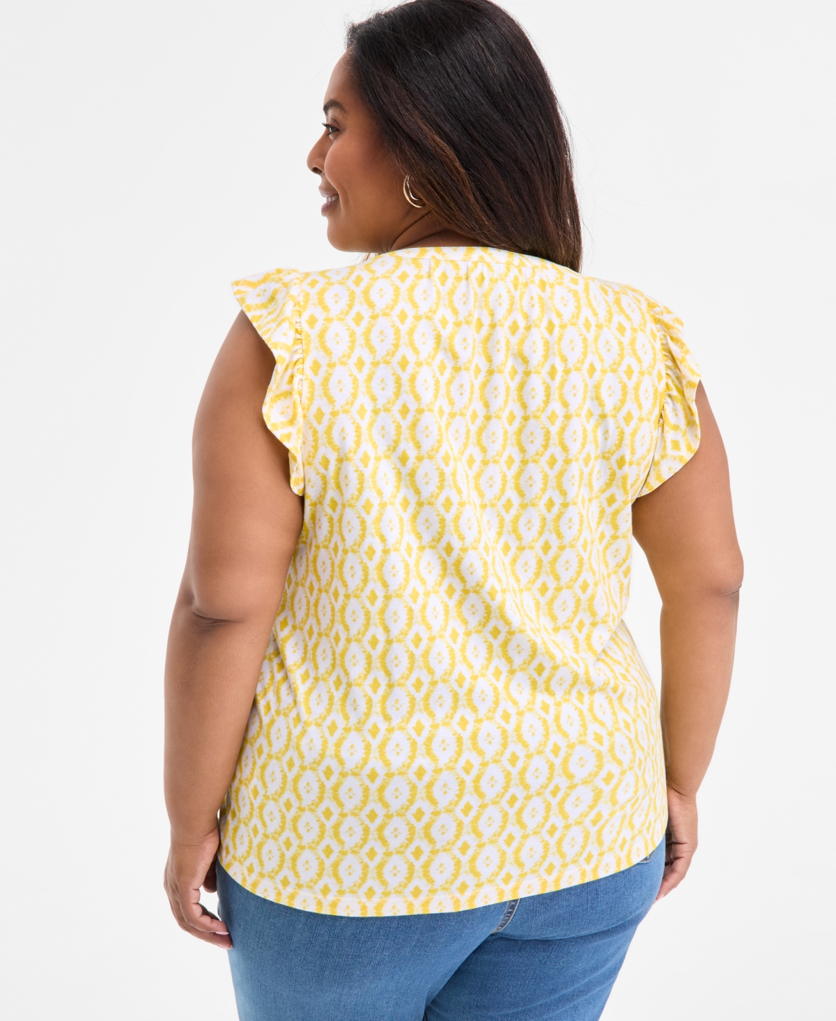 Style & Co Plus Size Printed Ruffle Pintuck Top, Exclusively At Macy's