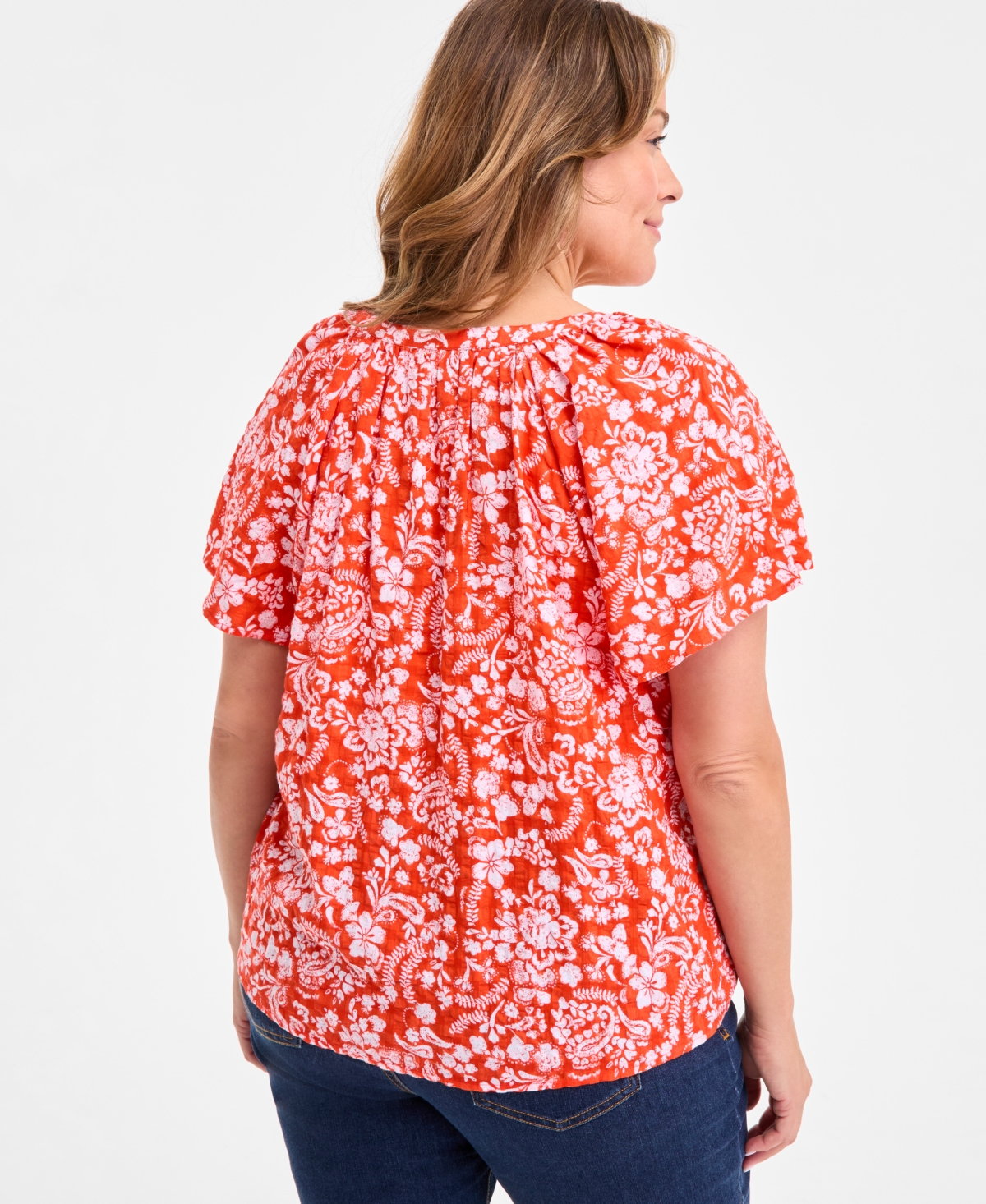 Style & Co Plus Size Printed Flutter-sleeve Top, Exclusively At Macy's