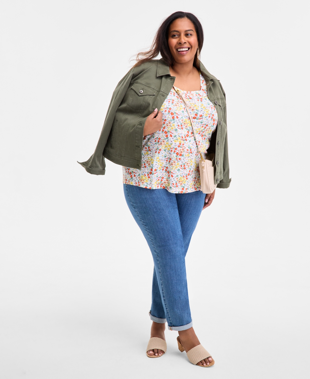 Style & Co Plus Size Printed Square-neck Short-sleeve Top, Exclusively At Macy's