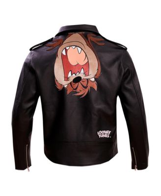Men's Black Looney Tunes Graphic Biker Full-Zip Jacket