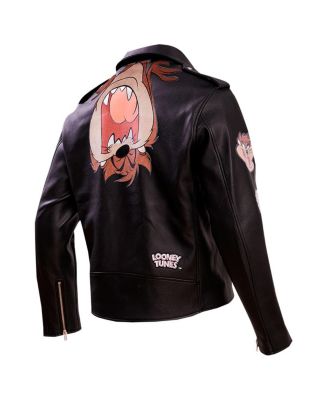 Men's Black Looney Tunes Graphic Biker Full-Zip Jacket